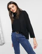 Asos Design Oversized Top In Drapey Rib With Structured High Neck In Black