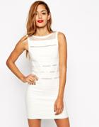 Asos Body-conscious Dress In Structured Knit With Mesh Insert - White
