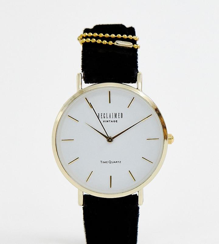 Reclaimed Vintage Inspired Velvet Strap Watch In Black Exclusive To Asos - Black