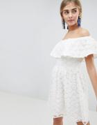 Dolly & Delicious 3d Daisy Applique Bardot Prom Mini Dress - White