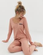 Asos Design Mix & Match Amore Long Sleeve Ribbed Jersey Top - Pink