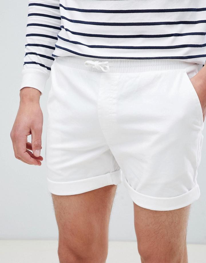River Island Slim Fit Pull On Shorts In White - White