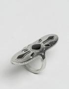 Sacred Hawk Long Finger Ring - Silver
