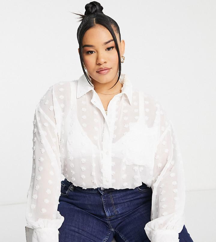 Asos Design Curve Oversized Shirt In White Texture