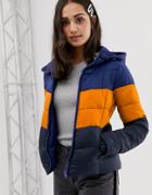 Only North Retro Sporty Tube Quilted Jacket With Hood - Blue
