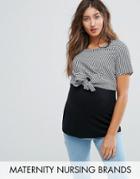& You Nursing Overlay Tie Detail Top - Gray