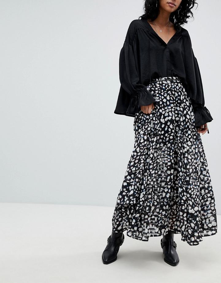 Religion Maxi Skirt In Animal Print - Black