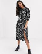 New Look Split Detail Long Sleeve Dress In Daisy Floral Print