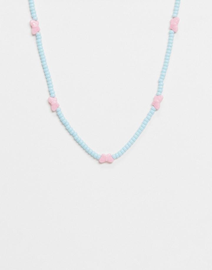 Asos Design Necklace With Butterfly Beads-multi