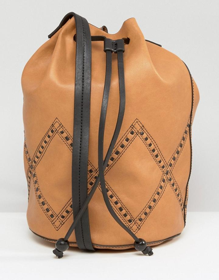 Gracie Roberts Drawstring Bucket Bag - Tan