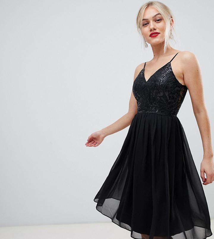Chi Chi London Petite Cami Strap Embellished Midi Dress In Black