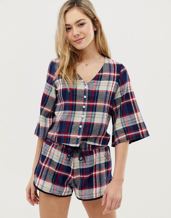 Chelsea Peers Short Pyjama Set In Red Check - Red