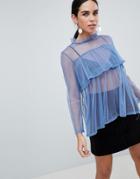 Love Mesh Layer Frill Top - Blue