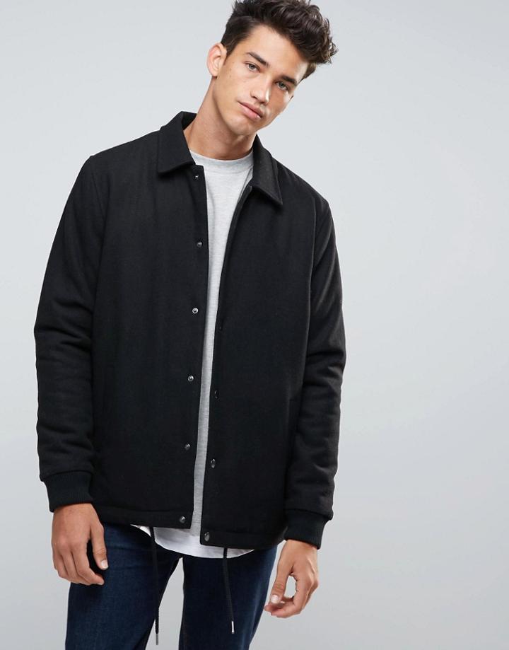 Asos Wool Mix Coach Jacket In Black - Black