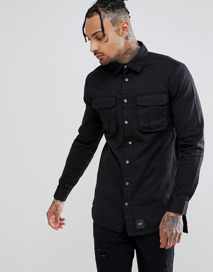 Sixth June Oversized Cargo Shirt In Black - Black