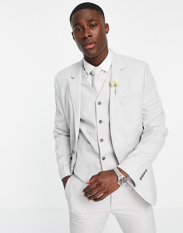Asos Design Wedding Slim Suit Jacket In Micro Texture In Ice Gray-grey