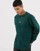 New Look Long Sleeve Cuff T-shirt In Dark Green - White
