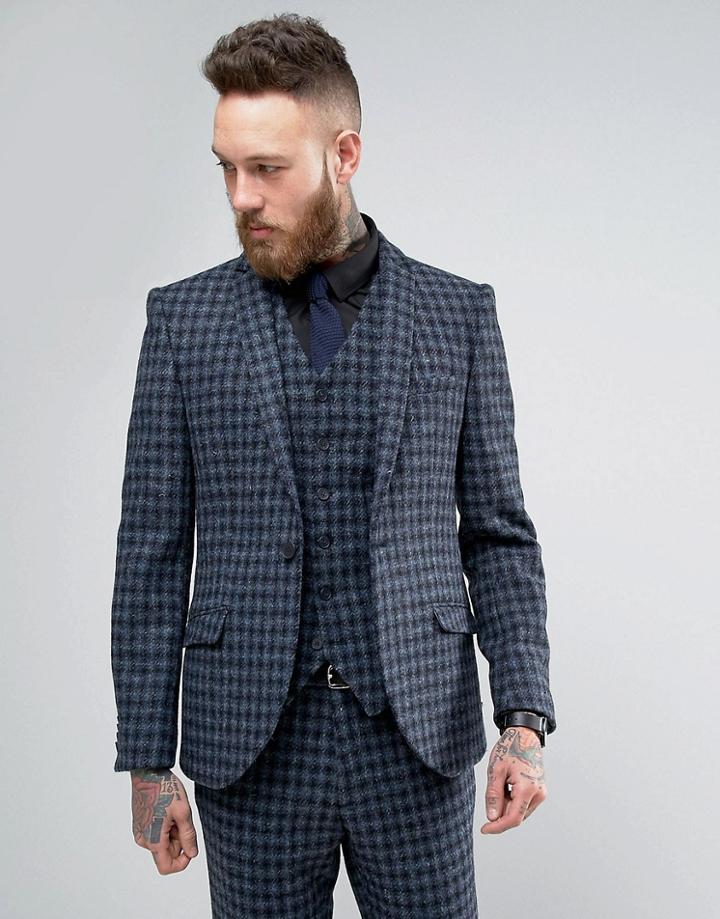Heart & Dagger Harris Tweed Skinny Jacket - Navy