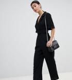 Asos Design Petite Wrap Jumpsuit With Self Buckle - Black