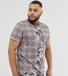 Asos Design Plus All Over Tile Print Print Polo - Purple