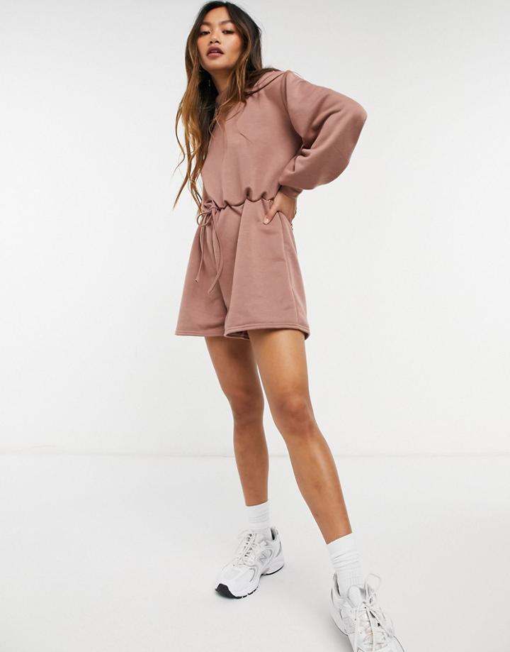 Asos Design Washed Loop Back Sweatshirt Romper In Brick-brown