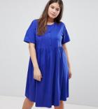 Asos Design Curve Button Front Short Sleeve Midi Smock Dress - Green