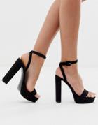 Asos Design Nutshell Platform Barely There Heeled Sandals In Black - Black
