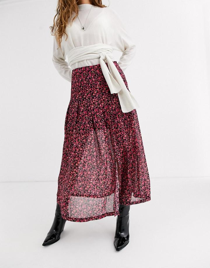 Allsaints Drea Cherry Blossom Midi Skirt