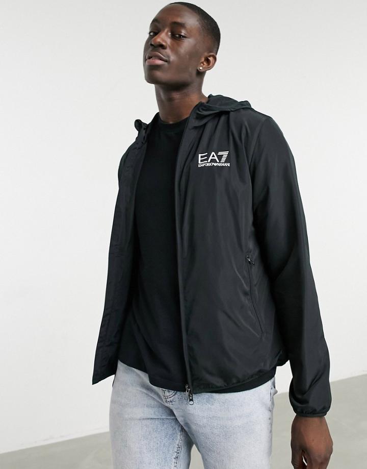 Armani Ea7 Zip Through Hooded Bomber Jacket With Contrast Details In Black