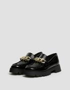 Pull & Bear Chunky Loafers In Black With Chain
