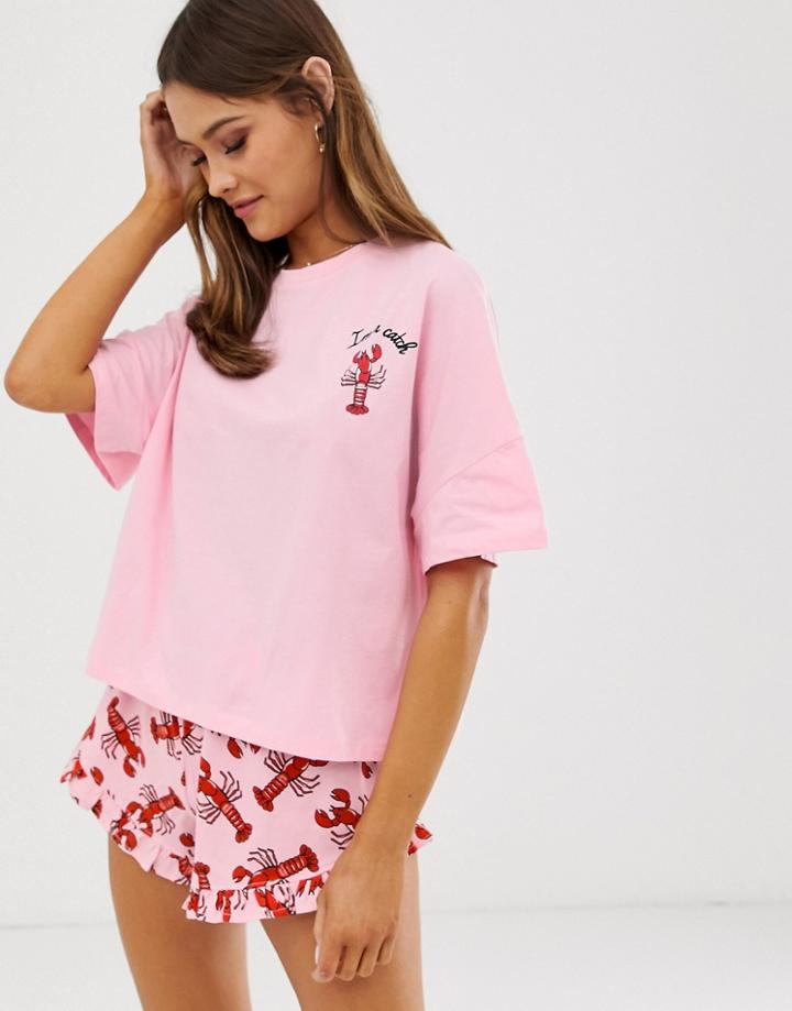 Asos Design I'm A Catch Pyjama Short Set - Pink