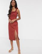 Asos Design Cotton Midi Sundress With Shirred Waist And Lace Up Back In Rust