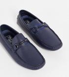 Truffle Collection Wide Fit Faux Leather Metal Trim Drivers In Navy