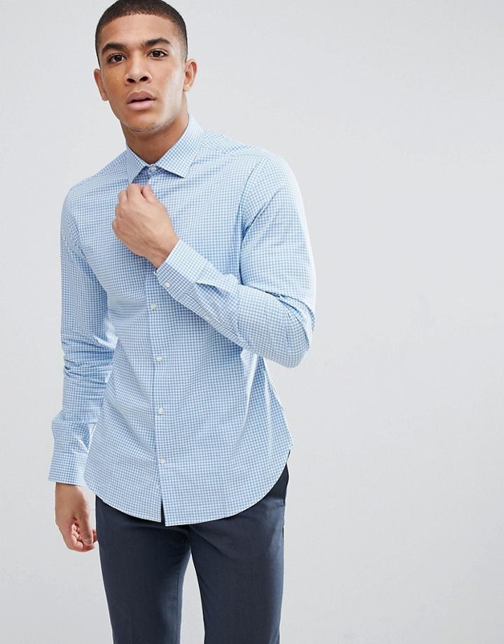 Moss London Extra Slim Smart Shirt In Gingham Check - Blue