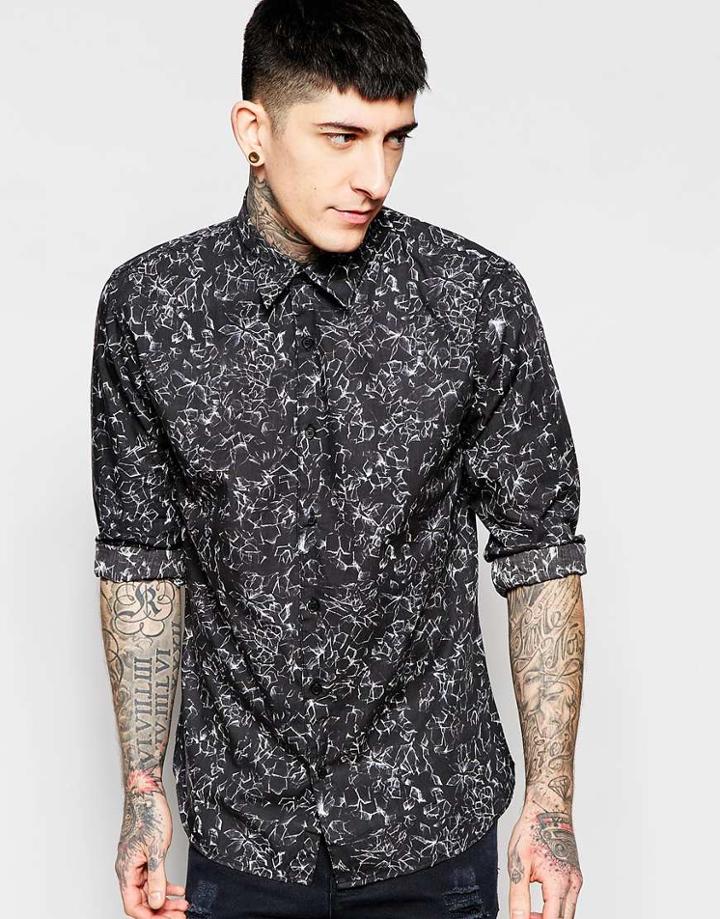 Lindbergh Smart Shirt With All Over Print - Black