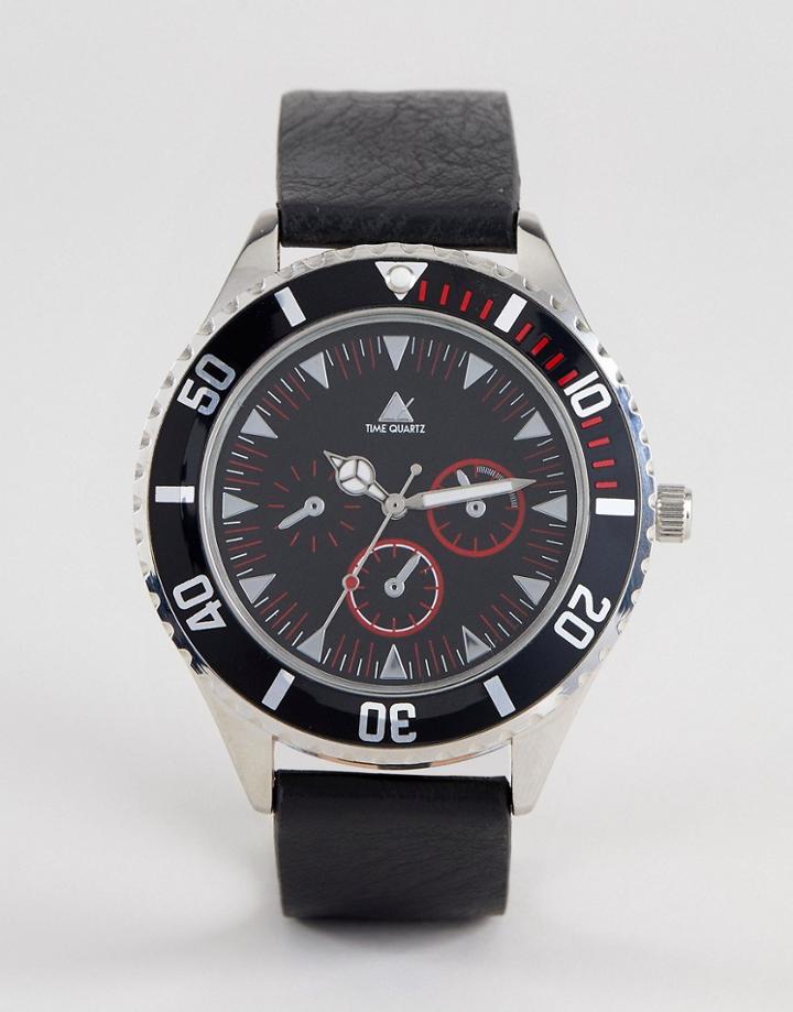 Asos Watch In Black With Contrast Bezel And Red Highlights - Black