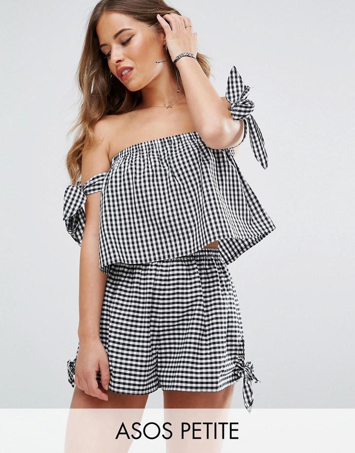 Asos Petite Bunny Tie Gingham Beach Co-ord Top - Multi