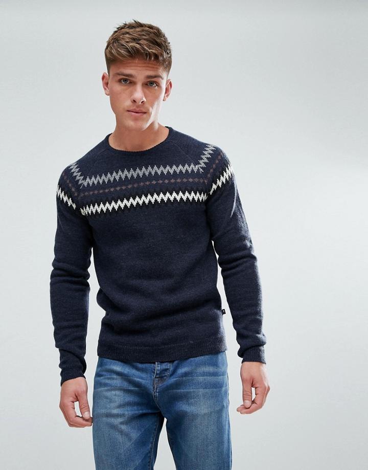 Solid Sweater With Zigzag Design - Navy