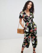 Qed London Floral Tea Jumpsuit - Black