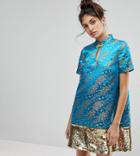 Reclaimed Vintage Inspired Brocade Dress With Sequin Panel - Blue