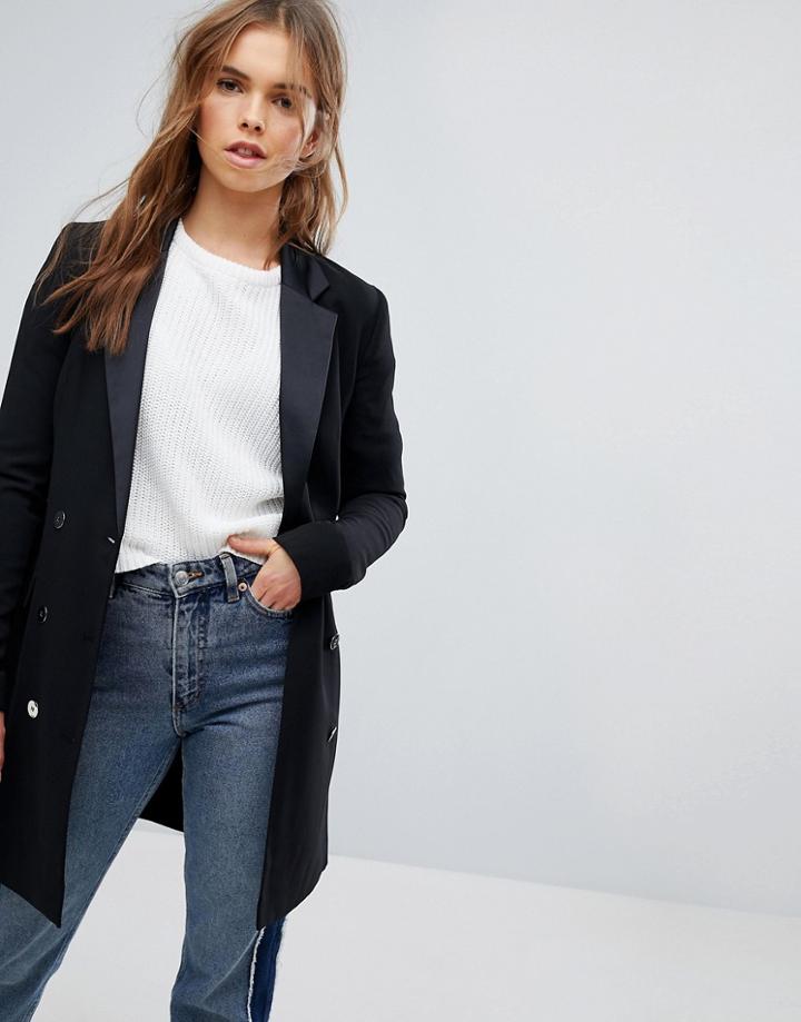 Bershka Double Breasted Longline Blazer - Black