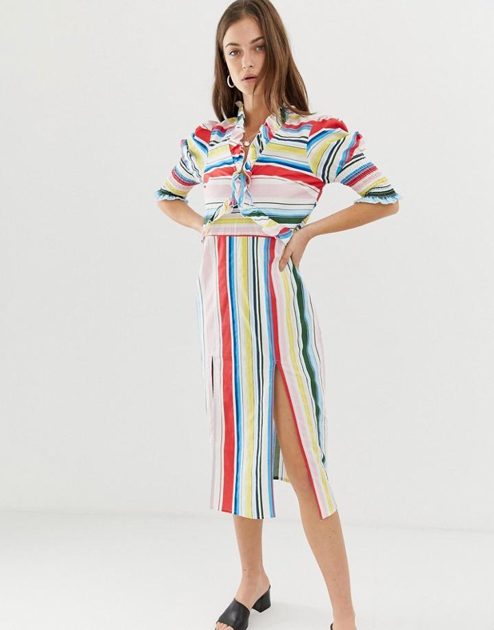 Vero Moda Stripe Midi Dress With Side Splits-multi