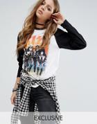 Kiss & Tell Raglan Long Sleeve T-shirt With Kiss Print - White