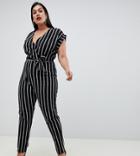 Boohoo Plus Casual Stripe Kimono Sleeve Jumpsuit In Multi - Multi