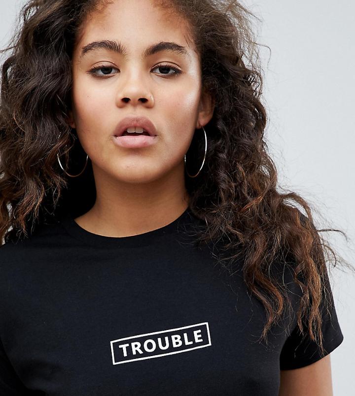 Asos Design Tall T-shirt With Trouble Slogan - Black