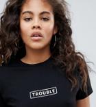 Asos Design Tall T-shirt With Trouble Slogan - Black