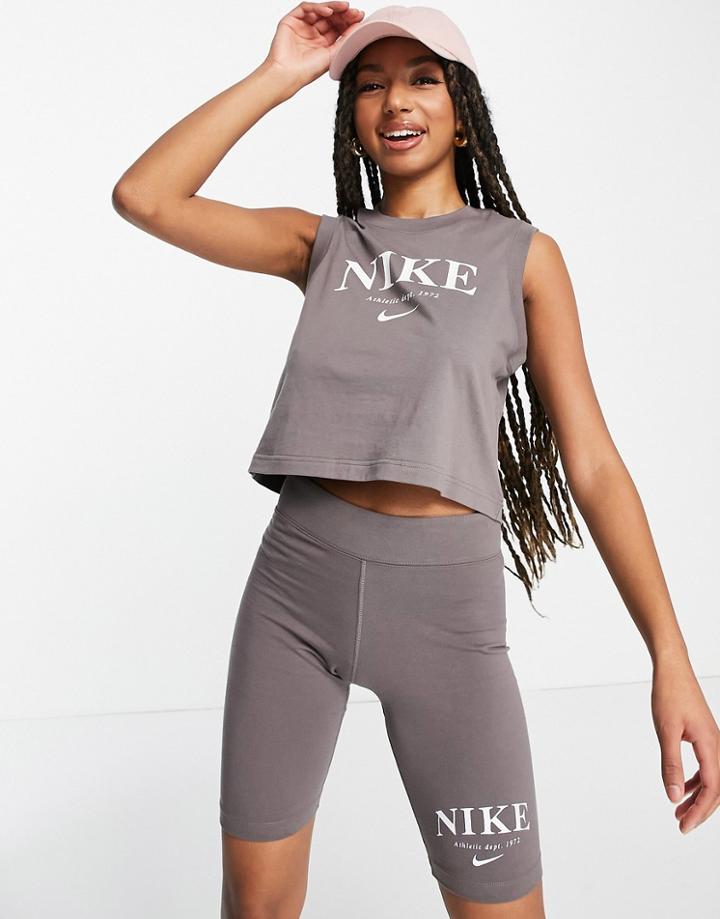Nike Essential Retro Tank Top In Cave Stone Gray
