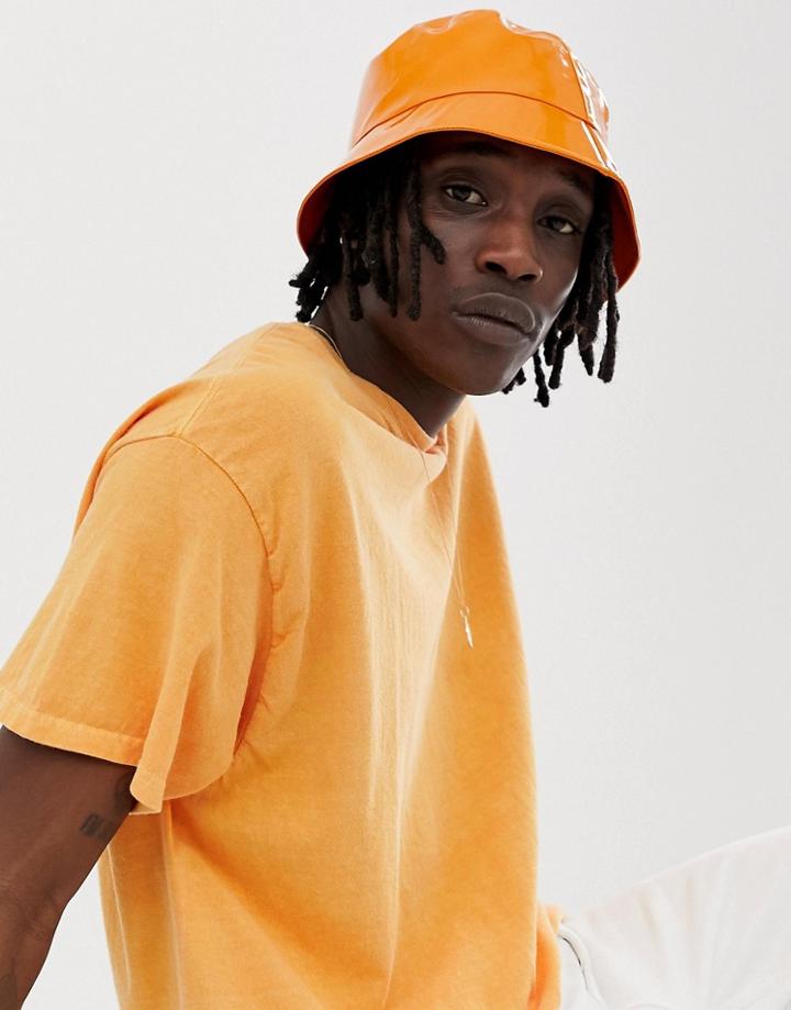 Asos Design Bucket Hat In Shiny Orange Plastic