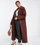 Asyou Midaxi Oversized Coat In Chocolate-green