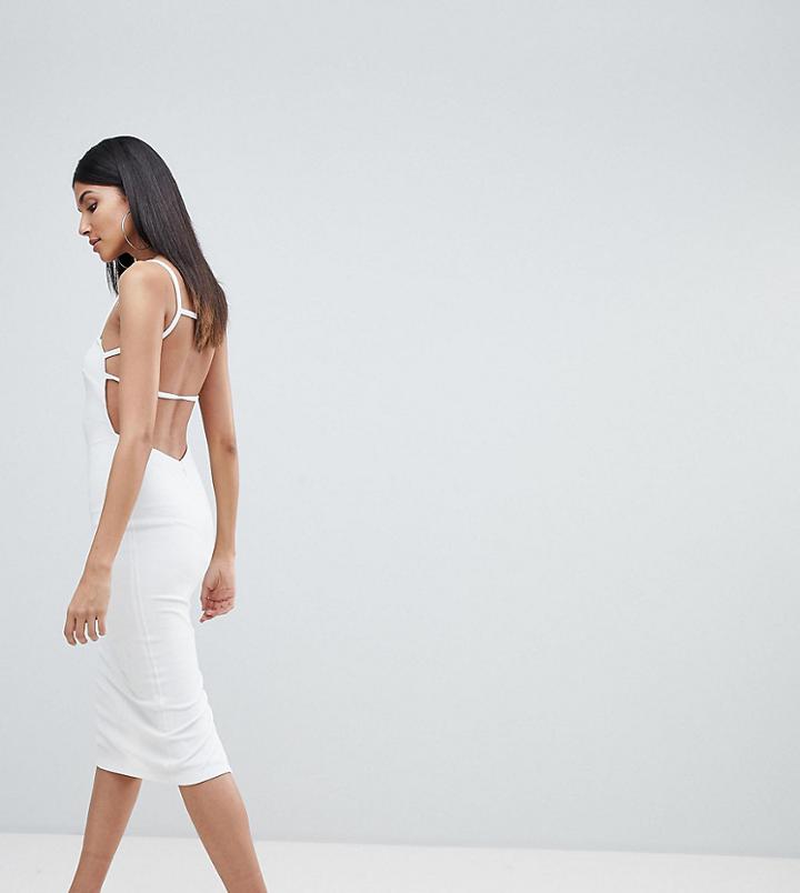 Asos Tall Crepe Square Neck Strappy Exposed Back Midi Dress - White